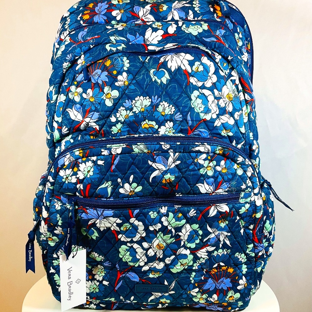 Vera Bradley Essential Large Backpack Laptop Blue Spring Break